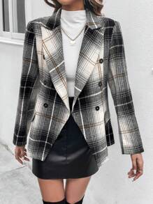 Chiquease 格紋雙排釦西裝外套 - 黑與白 - 查看 4