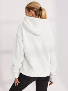 RueChic Letter Embroidery Drop Shoulder Hoodie - White - View 2