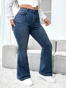 SHEIN EZwear Plus Flare Leg Jeans - Blue - View 1