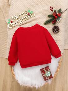 SHEIN 女嬰字母圖案加絨內裏運動衫 - 紅色 - 查看 2