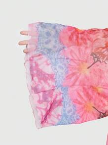 ROMWE Butterfly Print Lettuce Trim Mesh Top Without Bra - Multicolor - View 5