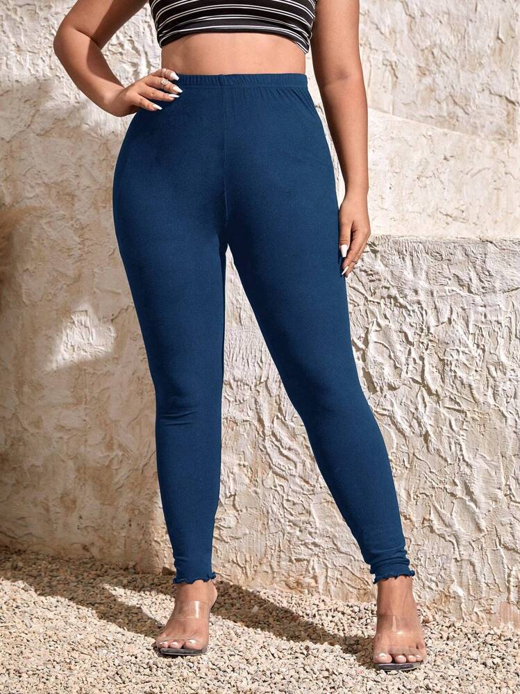 SHEIN Essnce Plus High Waist Solid Leggings Spring To Summer - Teal Blue - View 4