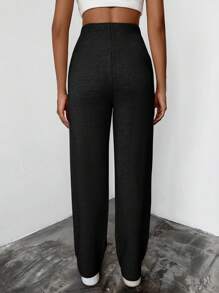 EURMUSE Women's Casual Solid Color Knit Pants, Versatile For Autumn/Winter - Black - View 2