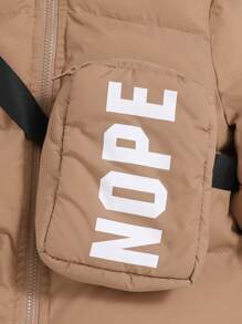 SHEIN Baby Boy Zip Up Hooded Padded Coat & Letter Graphic Bag - Khaki - View 6