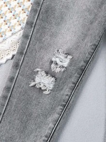 Young Boy Ripped Frayed Bleach Wash Carrot Jeans - Grey - View 5