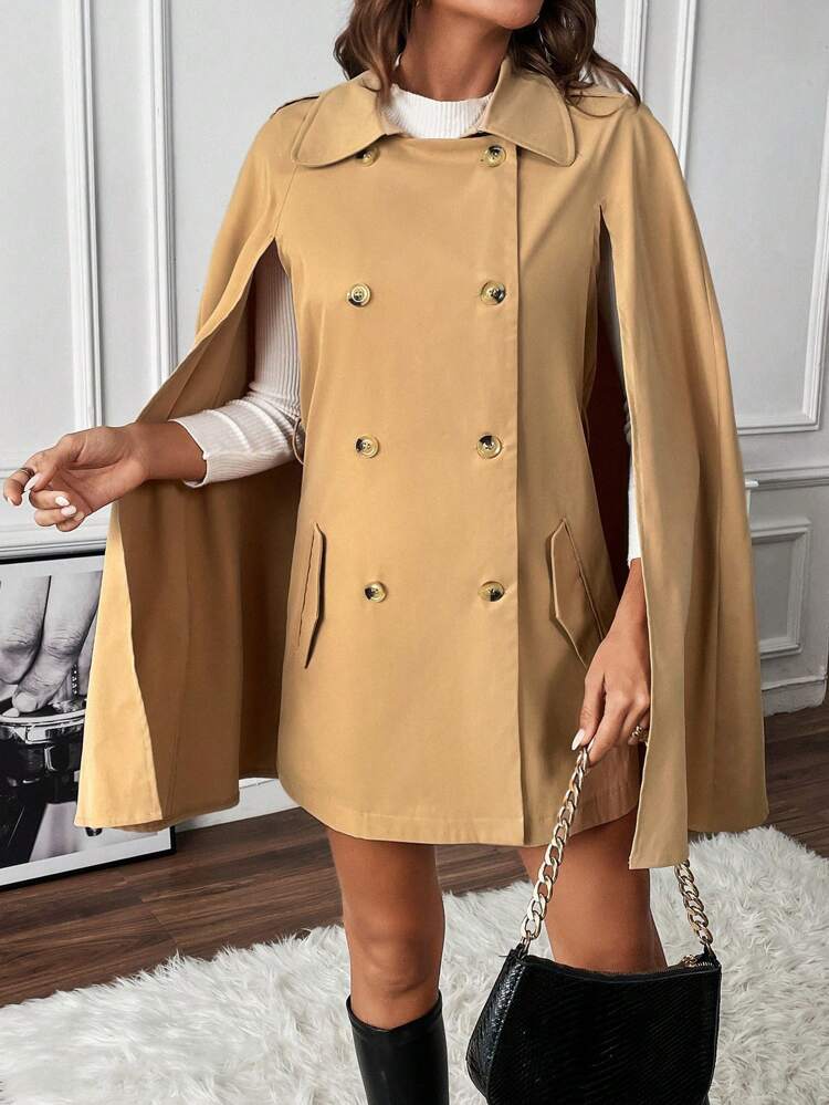 Cloak Sleeve Double Breasted Belted Trench Coat