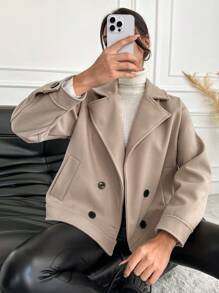 EURMUSE Lapel Neck Double Breasted Overcoat - Beige - View 1