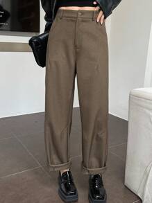 DAZY High Waist Slant Pocket Pants - Brown - View 4