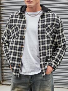 SHEIN Cottnline Men Plaid Print Pocket Patched Jacket - Black - View 1