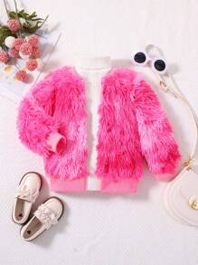 SHEIN Cô Gái Trẻ 1 Miếng Nhuộm buộc Nút phía trước 	
Fuzzy Áo khoác - Màu Hồng Tươi - Xem 1