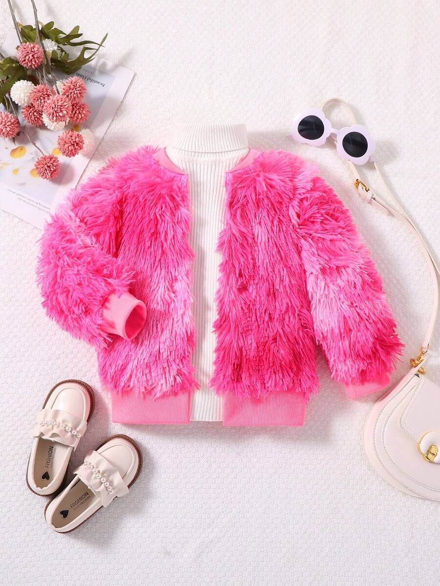 SHEIN Cô Gái Trẻ 1 Miếng Nhuộm buộc Nút phía trước 	
Fuzzy Áo khoác - Màu Hồng Tươi - Xem 1