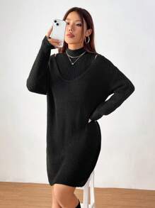 SHEIN Unity de cuello alto de hombros caídos Jersey & tejido Vestido