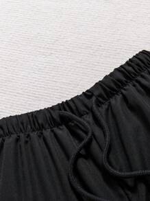 Sparklyn Tween Girl Letter Patched Detail Flap Pocket Drawstring Waist Cargo Pants - Black - View 6