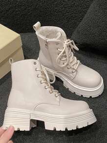 Mulheres Botas De Moda , Caloroso E Ankle Boots E Botas Curtas Para Mulheres , Tamanho Grande ; Sola Grossa , Afivelado Motocicleta Botas , Novo Estilo Coreano Couro Do Plutônio Superfície Mulheres Botas , Confortável Sola Macia Bezerro Médio Mulheres Botas
