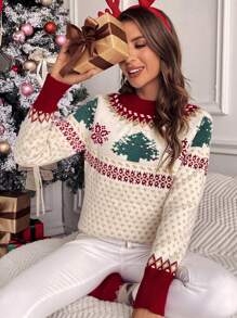 SHEIN Frenchy 圣诞图案插肩袖毛衣、秋冬长袖上衣 - 彩色 - 查看 4