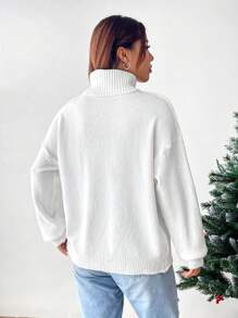 Muchica Áo cao cổ Thả vai Áo len - trắng - Xem 2