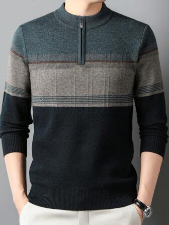Herrtröja med färgblock, för höst/vinter, långärmad topp