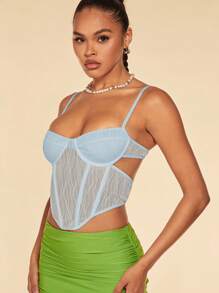SHEIN BAE Áo hở lưng có đường viền bất đối xứng dành cho nữ - Màu xanh lam - Xem 6