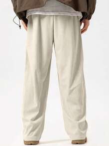 1pc Men's Corduroy Loose Straight Casual Pants, Solid Color Sports Wear For Autumn/Winter