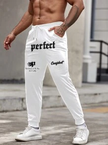 Manfinity LEGND Men Plus Letter Graphic Drawstring Waist Sweatpants - White - View 3