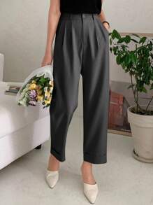 DAZY Casual zakelijke stijl effen taps toelopende broek, dames pantalon