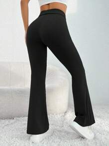 SHEIN PETITE Chất rắn Chân bùng Đen Quần - màu đen - Xem 2