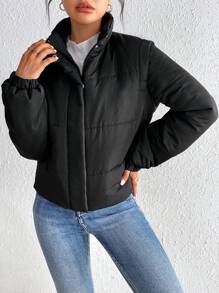 SHEIN Frenchy Abrigo acolchado con cierre de presión y cremallera