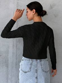 EURMUSE Solid Drop Shoulder Crop Sweater - Black - View 2