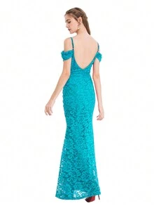 ANGEL FASHIONS Vai lạnh Xù Nàng tiên cá Hem Đầm vũ hội - Màu xanh ngọc - Xem 6