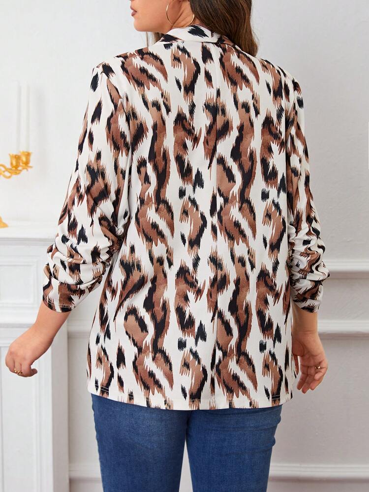 Plus Allover Print Shawl Collar Blazer