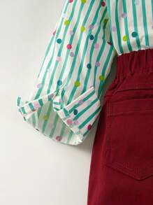 Chàng trai trẻ Sọc Nơ mặt trước Áo sơ mi & Quần Suspender - màu xanh lá - Xem 5