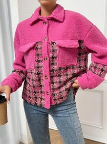 Chiquease 格紋圖案落肩袖絨毛外套 - 彩色 - 查看 4