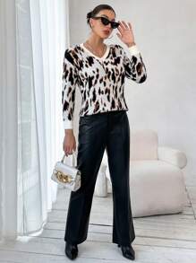 SHEIN Essnce 滿版圖案落肩袖套頭毛衣 - 彩色 - 查看 3