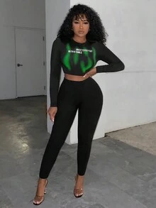 Slaydiva 字母圖案短款T恤 - 黑色 - 查看 5