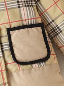 Baby Boy Plaid Print Contrast Binding Hooded Thermal Lined Padded Coat - Yellow - View 5