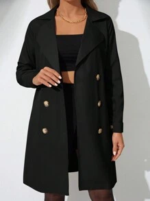 EURMUSE Double Breasted Belted Trench Coat - 黑色 - 查看 3