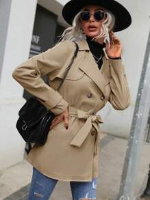 SHEIN Unity Double Breasted Belted Trench Coat - Khaki - View 3