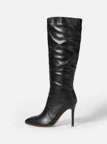 SheIn SXY 女士尖頭釘跟側拉鍊冬季靴 - 黑色 - 查看 4