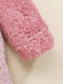 SHEIN 女嬰3D耳朵設計插肩袖連帽絨毛洋裝附包 - 粉色 - 查看 3
