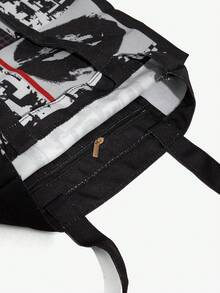 SHEIN ICON Fashionable Black Shoulder Bag With Letter Print For Storage - Black - View 5