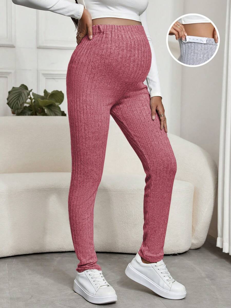 SHEIN Thai sản Vòng eo có thể điều chỉnh Gân đan Xà cạp - Đỏ - Xem 1