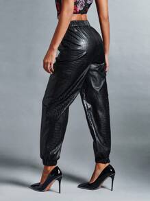 SHEIN BAE Cao eo chất liệu da PU Quần Chạy bộ - màu đen - Xem 2