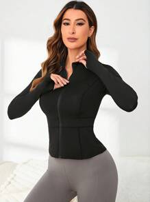 Easithlete 拉鏈開襟拇指孔頂針前拉鍊運動夾克 - 黑色 - 查看 3