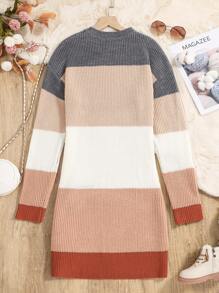 Sparklyn 青少年女孩撞色落肩袖毛衣洋裝不附腰帶 - 彩色 - 查看 2