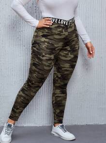 SHEIN LUNE Rozmiar Plus Damski Wzór moro Sztylpy Z Litera Wiosna Nadruk Dekoracje