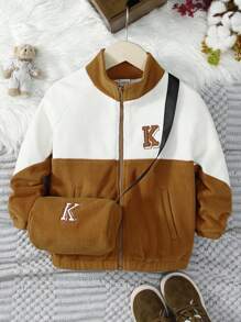 SHEIN Young Boy Two Tone Raglan Sleeve Jacket & Bag - Multicolor - View 7