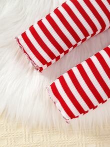 SHEIN Baby Girl Striped Print Tee & Pants - Red and White - View 8