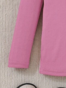 SHEIN Đứa bé gái Viền Ruffle Đồ đan Ribbed Áo thun - Màu Hồng Tươi - Xem 3