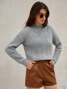 SHEIN Frenchy 女款純色下垂肩半高領毛衣 - 灰色 - 查看 3