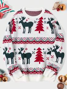 RueChic Men Christmas Pattern Drop Shoulder Sweater - Apricot - View 1